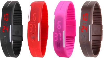 NS18 Silicone Led Magnet Band Combo of 4 Black, Red, Pink And Brown Digital Watch  - For Boys & Girls   Watches  (NS18)