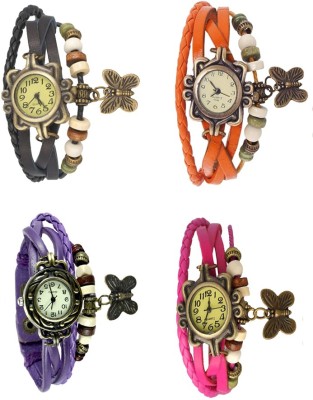 NS18 Vintage Butterfly Rakhi Combo of 4 Black, Purple, Orange And Pink Analog Watch  - For Women   Watches  (NS18)