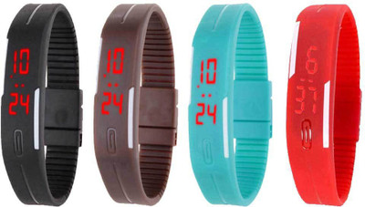 

NS18 Silicone Led Magnet Band Watch Combo of 4 Black, Brown, Sky Blue And Red Watch - For Couple