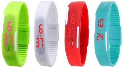NS18 Silicone Led Magnet Band Watch Combo of 4 Green, White, Red And Sky Blue Digital Watch  - For Couple   Watches  (NS18)
