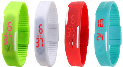 NS18 Silicone Led Magnet Band Watch Combo of 4 Green, White, Red And Sky Blue Digital Watch  - For Couple   Watches  (NS18)