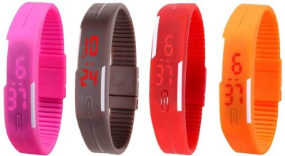 NS18 Silicone Led Magnet Band Combo of 4 Pink, Brown, Red And Orange Digital Watch  - For Boys & Girls   Watches  (NS18)