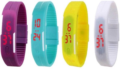NS18 Silicone Led Magnet Band Combo of 4 Purple, Sky Blue, Yellow And White Digital Watch  - For Boys & Girls   Watches  (NS18)
