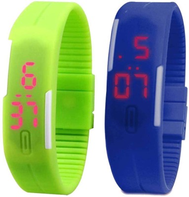 NS18 Silicone Led Magnet Band Set of 2 Green And Blue Digital Watch  - For Boys & Girls   Watches  (NS18)