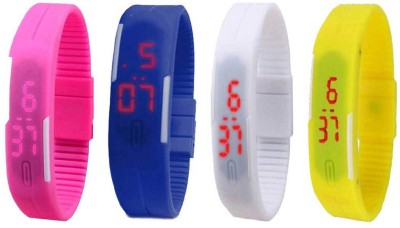 NS18 Silicone Led Magnet Band Combo of 4 Pink, Blue, White And Yellow Digital Watch  - For Boys & Girls   Watches  (NS18)