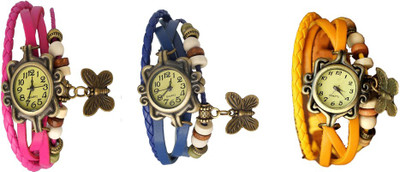 

Kissu Vintage Rakhi Combo of 3 Pink, Blue And Yellow Watch - For Women