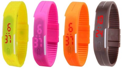 NS18 Silicone Led Magnet Band Combo of 4 Yellow, Pink, Orange And Brown Digital Watch  - For Boys & Girls   Watches  (NS18)