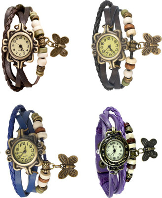 

NS18 Vintage Butterfly Rakhi Combo of 4 Brown, Blue, Black And Purple Watch - For Women