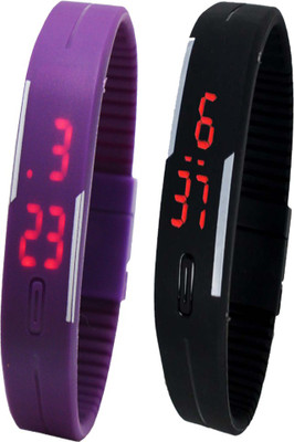 

Twok Combo of Led Band Black + Purple Watch - For Men & Women