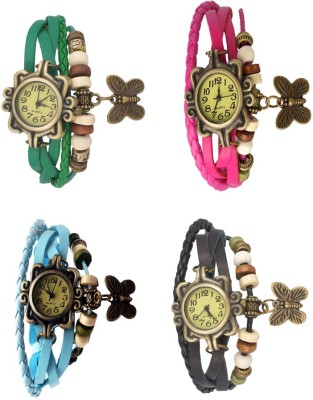 NS18 Vintage Butterfly Rakhi Combo of 4 Green, Sky Blue, Pink And Black Analog Watch  - For Women   Watches  (NS18)