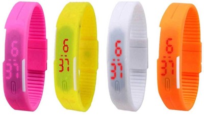 NS18 Silicone Led Magnet Band Combo of 4 Pink, White, Yellow And Orange Digital Watch  - For Boys & Girls   Watches  (NS18)