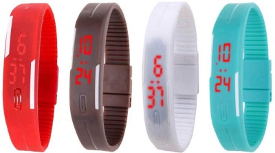 NS18 Silicone Led Magnet Band Watch Combo of 4 Red, Brown, White And Sky Blue Digital Watch  - For Couple   Watches  (NS18)
