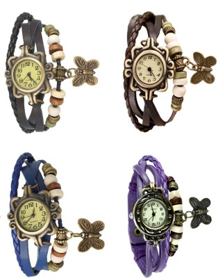 NS18 Vintage Butterfly Rakhi Combo of 4 Black, Blue, Brown And Purple Analog Watch  - For Women   Watches  (NS18)