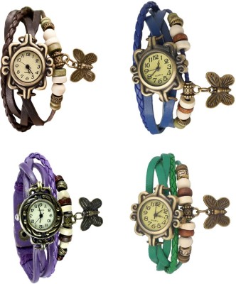 NS18 Vintage Butterfly Rakhi Combo of 4 Brown, Purple, Blue And Green Analog Watch  - For Women   Watches  (NS18)