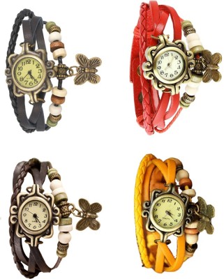 NS18 Vintage Butterfly Rakhi Combo of 4 Black, Brown, Red And Yellow Analog Watch  - For Women   Watches  (NS18)