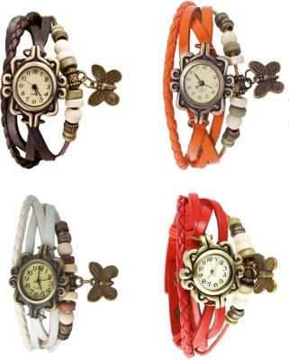 NS18 Vintage Butterfly Rakhi Combo of 4 Brown, White, Orange And Red Analog Watch  - For Women   Watches  (NS18)