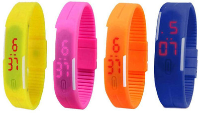 

NS18 Silicone Led Magnet Band Combo of 4 Yellow, Pink, Orange And Blue Watch - For Boys & Girls