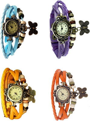 NS18 Vintage Butterfly Rakhi Combo of 4 Sky Blue, Yellow, Purple And Orange Analog Watch  - For Women   Watches  (NS18)