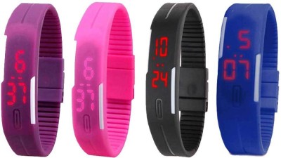 NS18 Silicone Led Magnet Band Combo of 4 Purple, Pink, Black And Blue Digital Watch  - For Boys & Girls   Watches  (NS18)