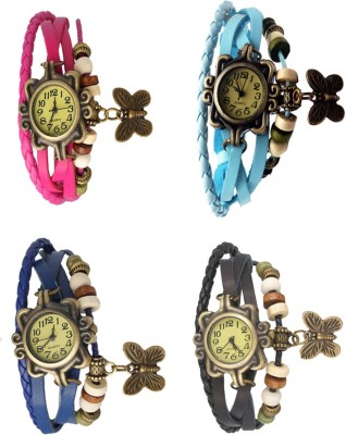 NS18 Vintage Butterfly Rakhi Combo of 4 Pink, Blue, Sky Blue And Black Analog Watch  - For Women   Watches  (NS18)