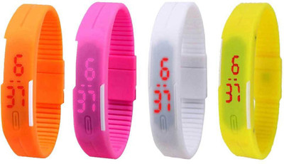 

NS18 Silicone Led Magnet Band Combo of 4 Orange, Pink, White And Yellow Watch - For Boys & Girls