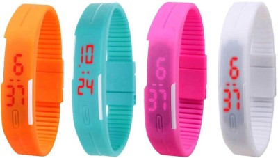 NS18 Silicone Led Magnet Band Combo of 4 Orange, Sky Blue, Pink And White Digital Watch  - For Boys & Girls   Watches  (NS18)