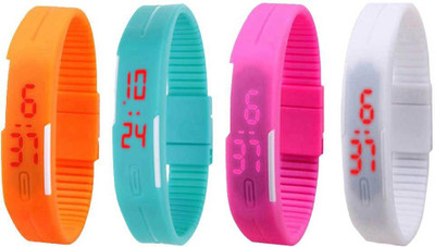 

Kissu Led Magnet Band Combo of 4 Orange, Sky Blue, Pink And White Watch - For Men & Women