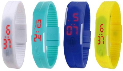 NS18 Silicone Led Magnet Band Combo of 4 White, Sky Blue, Blue And Yellow Digital Watch  - For Boys & Girls   Watches  (NS18)