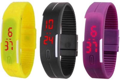 NS18 Silicone Led Magnet Band Combo of 3 Yellow, Black And Purple Digital Watch  - For Boys & Girls   Watches  (NS18)