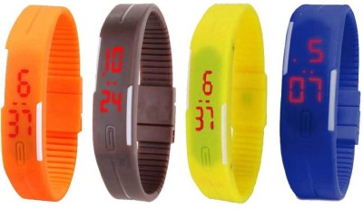 NS18 Silicone Led Magnet Band Combo of 4 Orange, Brown, Yellow And Blue Digital Watch  - For Boys & Girls   Watches  (NS18)