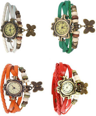 

NS18 Vintage Butterfly Rakhi Combo of 4 White, Orange, Green And Red Watch - For Women