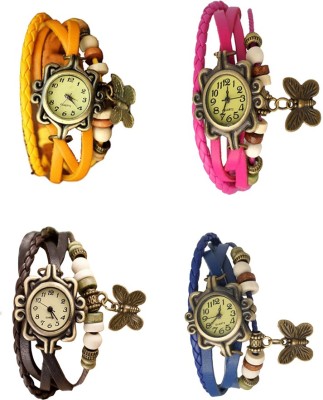NS18 Vintage Butterfly Rakhi Combo of 4 Yellow, Brown, Pink And Blue Analog Watch  - For Women   Watches  (NS18)