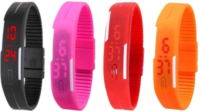 NS18 Silicone Led Magnet Band Combo of 4 Black, Pink, Red And Orange Digital Watch  - For Boys & Girls   Watches  (NS18)