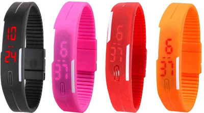 

Kissu Led Magnet Band Combo of 4 Black, Pink, Red And Orange Watch - For Men & Women