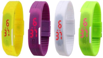 NS18 Silicone Led Magnet Band Combo of 4 Yellow, Purple, White And Green Digital Watch  - For Boys & Girls   Watches  (NS18)