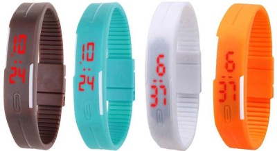 NS18 Silicone Led Magnet Band Combo of 4 Brown, Sky Blue, White And Orange Digital Watch  - For Boys & Girls   Watches  (NS18)