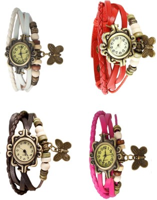 NS18 Vintage Butterfly Rakhi Combo of 4 White, Brown, Red And Pink Analog Watch  - For Women   Watches  (NS18)