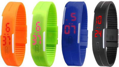

Kissu Led Magnet Band Combo of 4 Orange, Green, Blue And Black Watch - For Men & Women