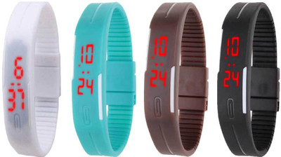 

NS18 Silicone Led Magnet Band Combo of 4 White, Sky Blue, Brown And Black Watch - For Boys & Girls