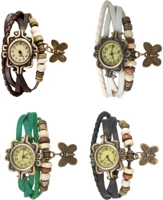 NS18 Vintage Butterfly Rakhi Combo of 4 Brown, Green, White And Black Analog Watch  - For Women   Watches  (NS18)