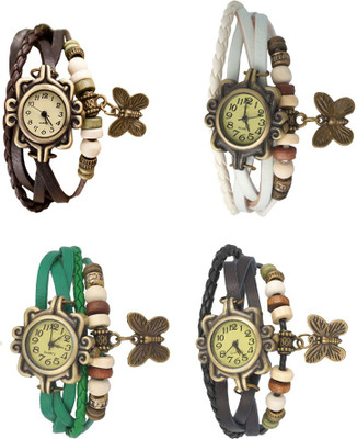 

NS18 Vintage Butterfly Rakhi Combo of 4 Brown, Green, White And Black Watch - For Women