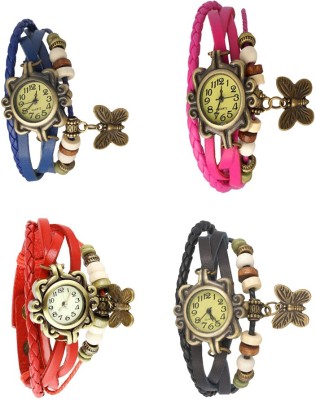 NS18 Vintage Butterfly Rakhi Combo of 4 Blue, Red, Pink And Black Analog Watch  - For Women   Watches  (NS18)
