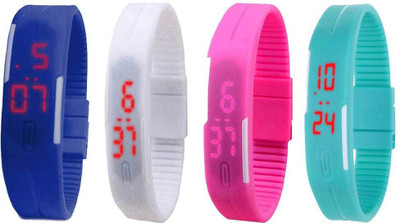 View NS18 Silicone Led Magnet Band Watch Combo of 4 Blue, White, Pink And Sky Blue Digital Watch  - For Couple Wrist Watches Price Online(NS18)