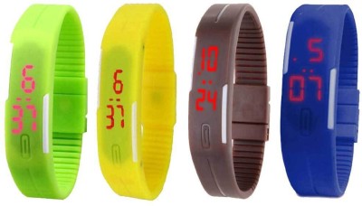 NS18 Silicone Led Magnet Band Combo of 4 Green, Yellow, Brown And Blue Digital Watch  - For Boys & Girls   Watches  (NS18)