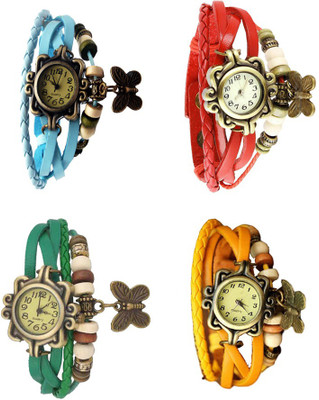 

Kissu Vintage Rakhi Combo of 4 Sky Blue, Green, Red And Yellow Watch - For Women