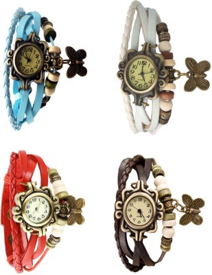 NS18 Vintage Butterfly Rakhi Combo of 4 Sky Blue, Red, White And Brown Analog Watch  - For Women   Watches  (NS18)