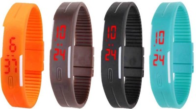 NS18 Silicone Led Magnet Band Watch Combo of 4 Orange, Brown, Black And Sky Blue Digital Watch  - For Couple   Watches  (NS18)