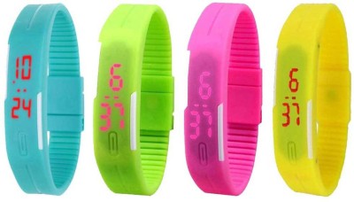 NS18 Silicone Led Magnet Band Combo of 4 Sky Blue, Green, Pink And Yellow Digital Watch  - For Boys & Girls   Watches  (NS18)