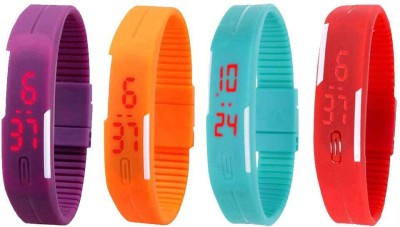 NS18 Silicone Led Magnet Band Watch Combo of 4 Purple, Orange, Sky Blue And Red Digital Watch  - For Couple   Watches  (NS18)