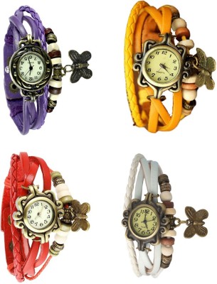 NS18 Vintage Butterfly Rakhi Combo of 4 Purple, Red, Yellow And White Analog Watch  - For Women   Watches  (NS18)